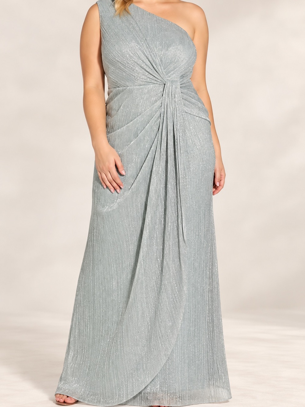 ADRIANNA PAPELL Stardust Pleated One-Shoulder Evening Gown
